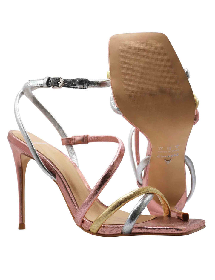 Spatarella Sandali Donna In Pelle Laminata Rosa Con Cinturino Alla Caviglia