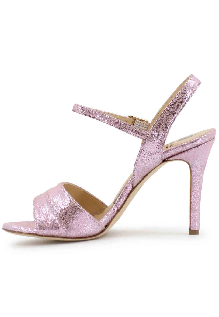 Spatarella Sandali Donna In Pelle Laminata Rosa Con Tacco Alto E Cinturino Alla Caviglia