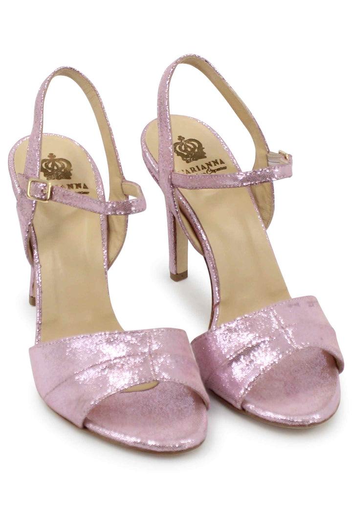 Spatarella Sandali Donna In Pelle Laminata Rosa Con Tacco Alto E Cinturino Alla Caviglia