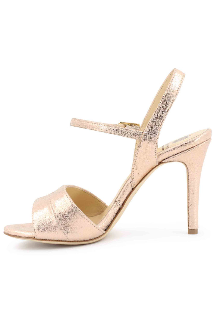 Spatarella Sandali Donna In Pelle Laminata Salmone Con Tacco Alto E Cinturino Alla Caviglia