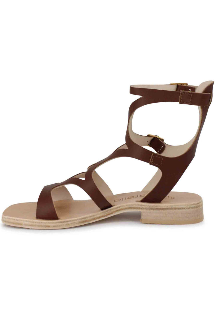Spatarella Sandali Donna In Pelle Marrone Alla Schiava