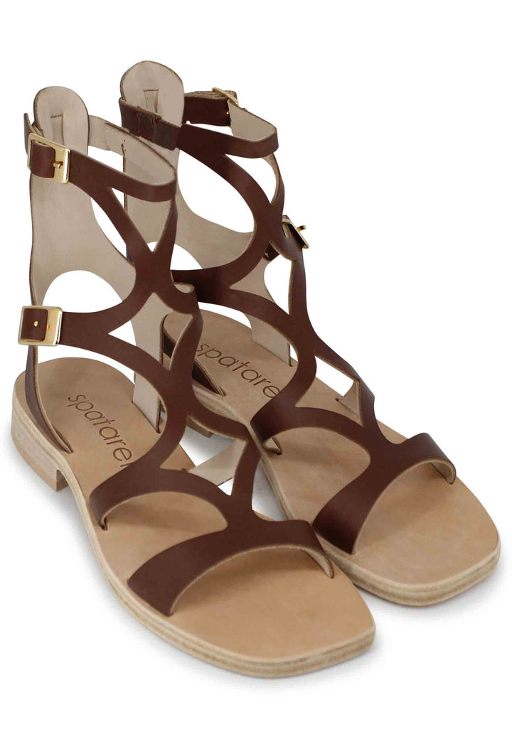 Spatarella Sandali Donna In Pelle Marrone Alla Schiava