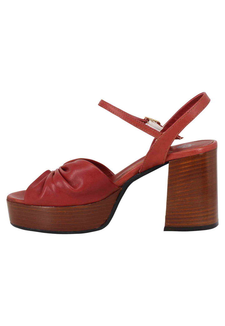 Spatarella Sandali Donna In Pelle Mattone Con Tacco E Plateau In Cuoio