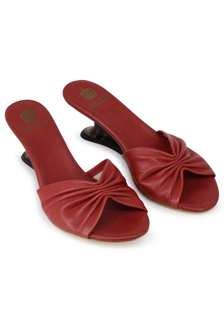 Spatarella Sandali Donna In Pelle Mattone Con Zeppa Bassa