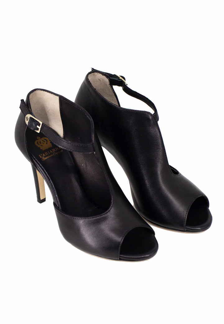 Spatarella Sandali Donna In Pelle Nera Con Cinturino E Tacco Alto