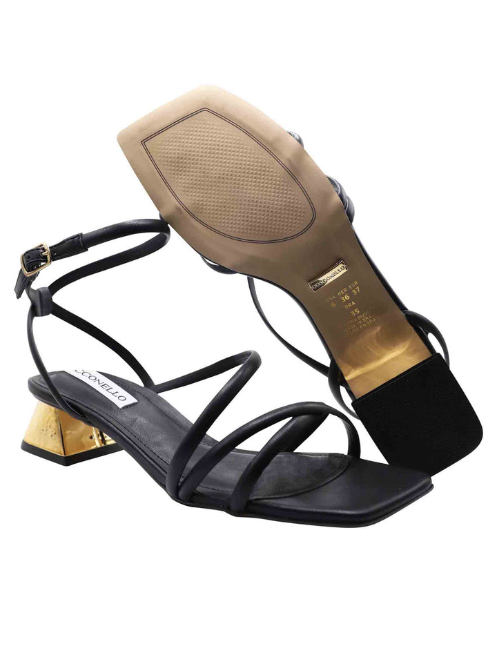 Spatarella Sandali Donna In Pelle Nera Con Doppio Incrocio Cinturino Alla Caviglia E Tacco Gioiello