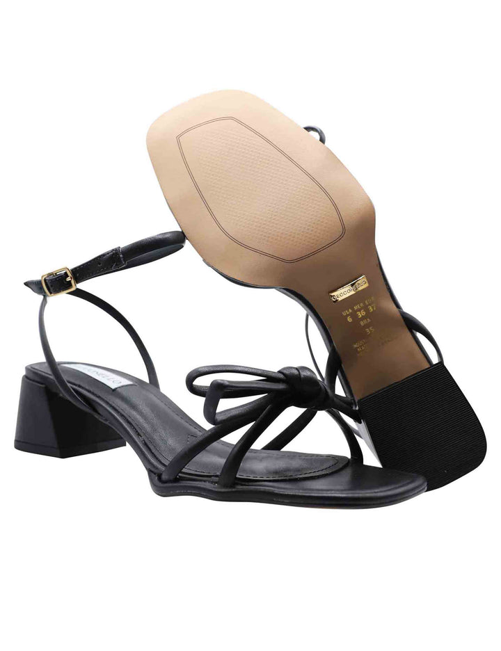 Spatarella Sandali Donna In Pelle Nera Con Fiocco Anteriore E Cinturino Alla Cavaglia