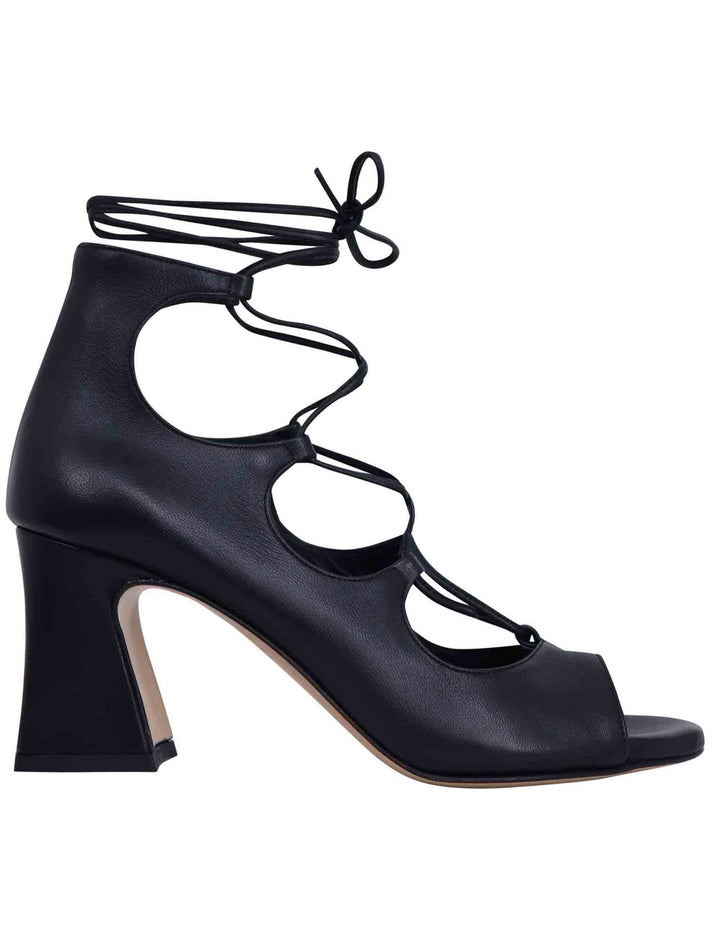 Spatarella Sandali donna in pelle nera con lacci alla caviglia e tallone chiuso