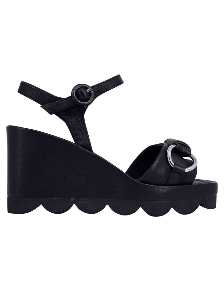 Spatarella Sandali Donna In Pelle Nera Con Zeppa Alta E Cinturino Alla Caviglia