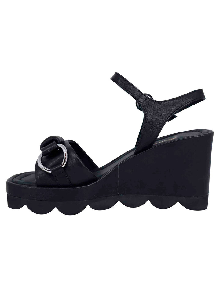 Spatarella Sandali Donna In Pelle Nera Con Zeppa Alta E Cinturino Alla Caviglia