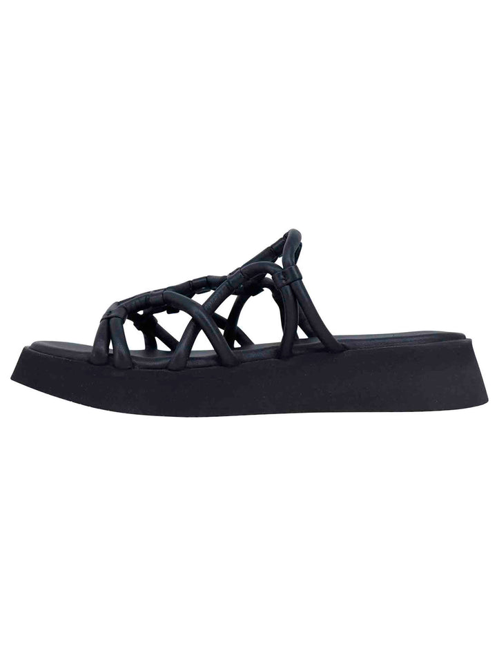 Spatarella Sandali Donna In Pelle Nera Con Zeppa In Gomma