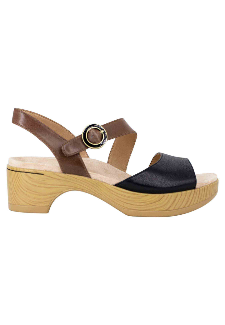 Spatarella Sandali Donna In Pelle Nera E Marrone Con Zeppa E Cinturino