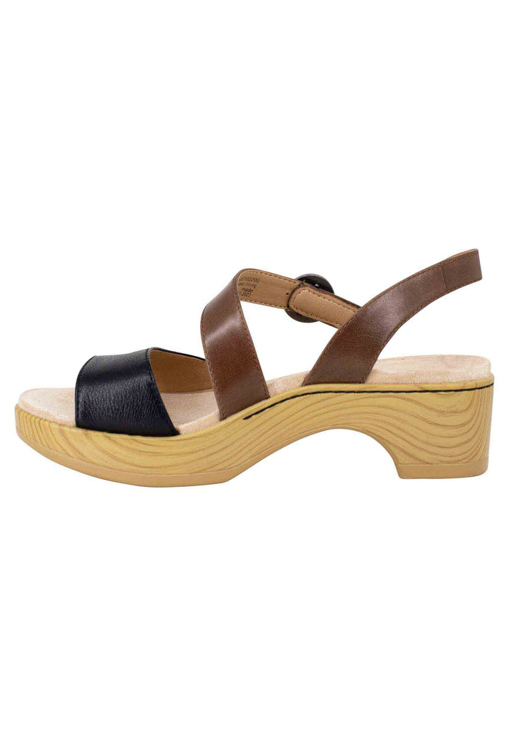 Spatarella Sandali Donna In Pelle Nera E Marrone Con Zeppa E Cinturino