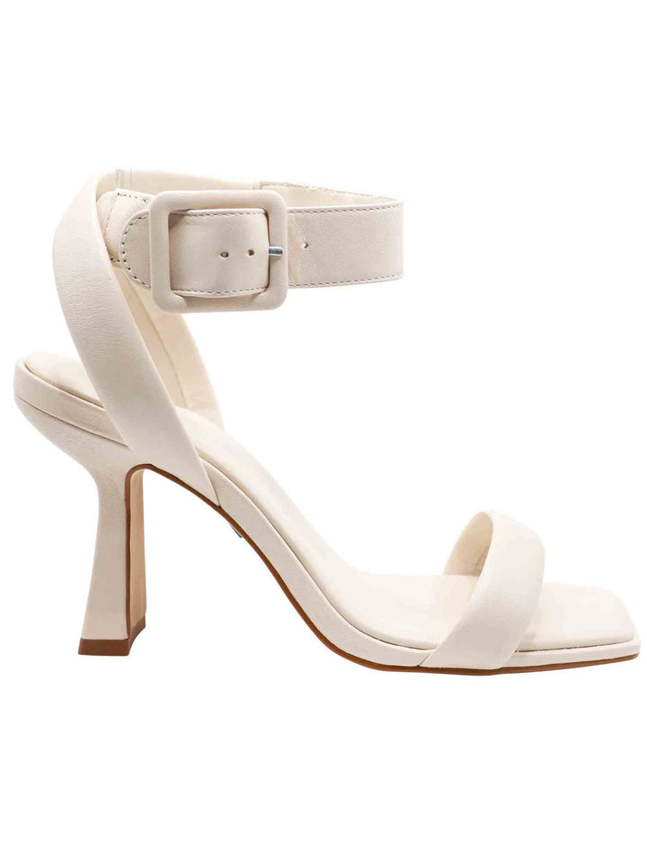 Spatarella Sandali Donna In Pelle Off White Con Cinturino Alla Caviglia Tacco Alto E Punta Quadra