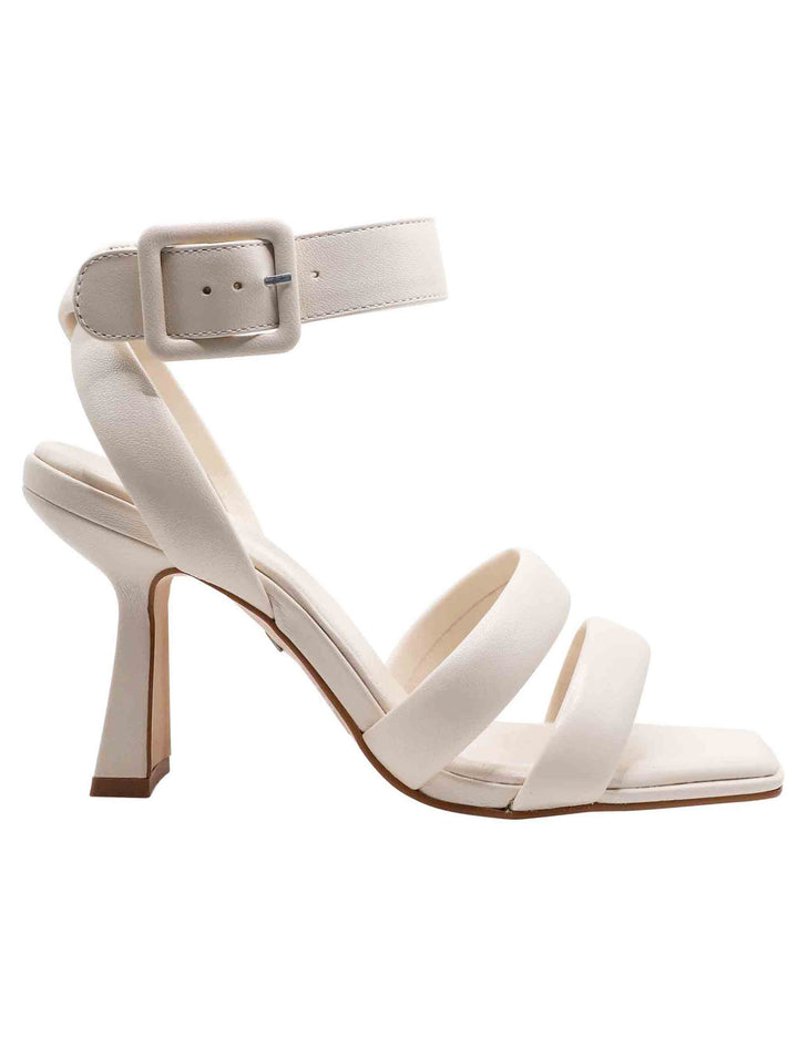 Spatarella Sandali Donna In Pelle Off White Con Tacco Alto Punta Quadra E Cinturino Alla Caviglia