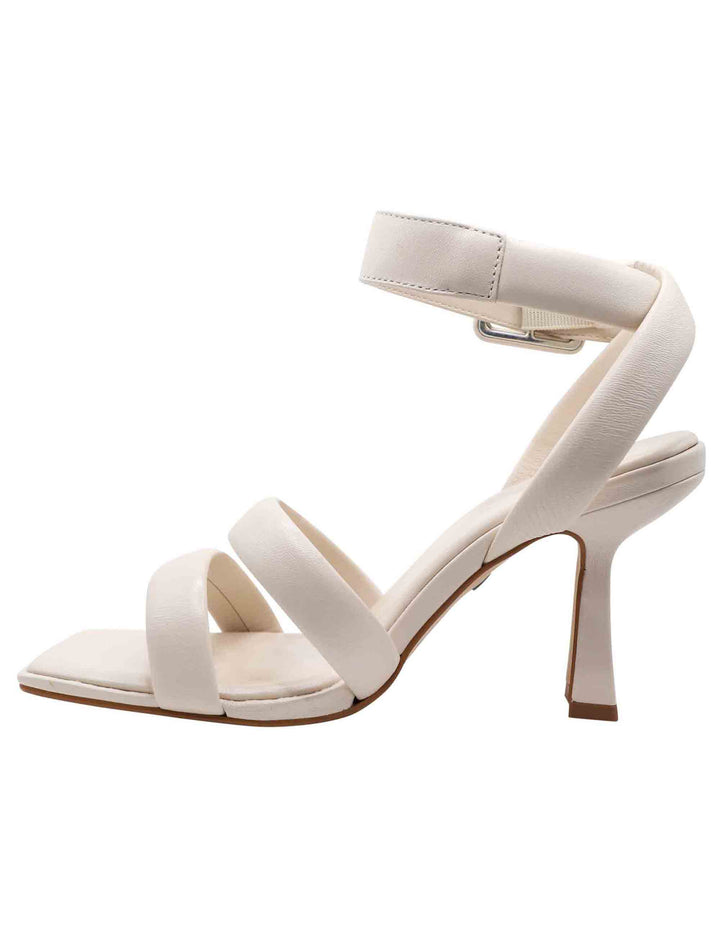 Spatarella Sandali Donna In Pelle Off White Con Tacco Alto Punta Quadra E Cinturino Alla Caviglia