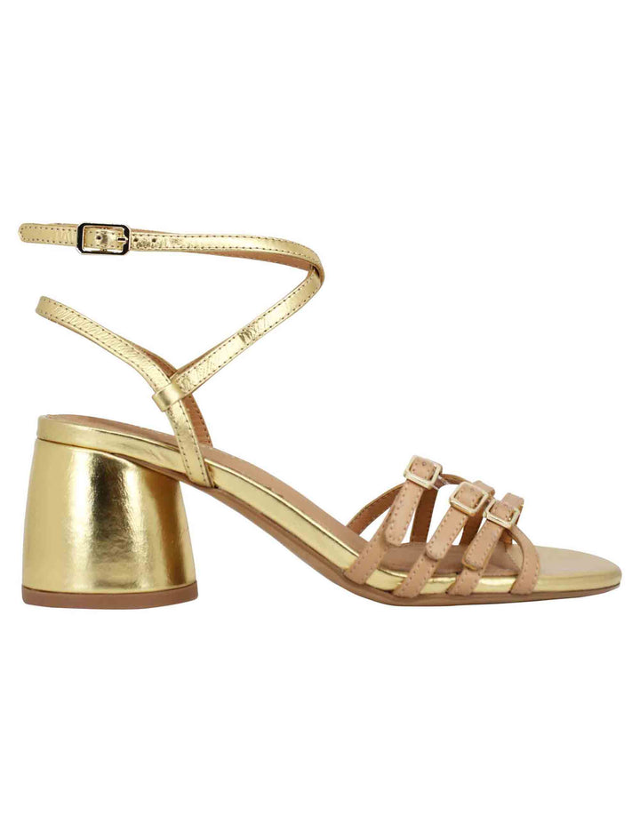 Spatarella Sandali Donna In Pelle Oro Con Doppio Cinturino Alla Caviglia E Tacco Alto