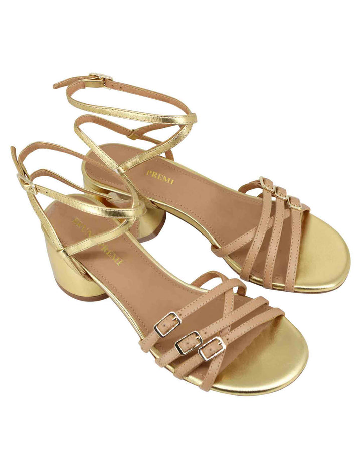Spatarella Sandali Donna In Pelle Oro Con Doppio Cinturino Alla Caviglia E Tacco Alto