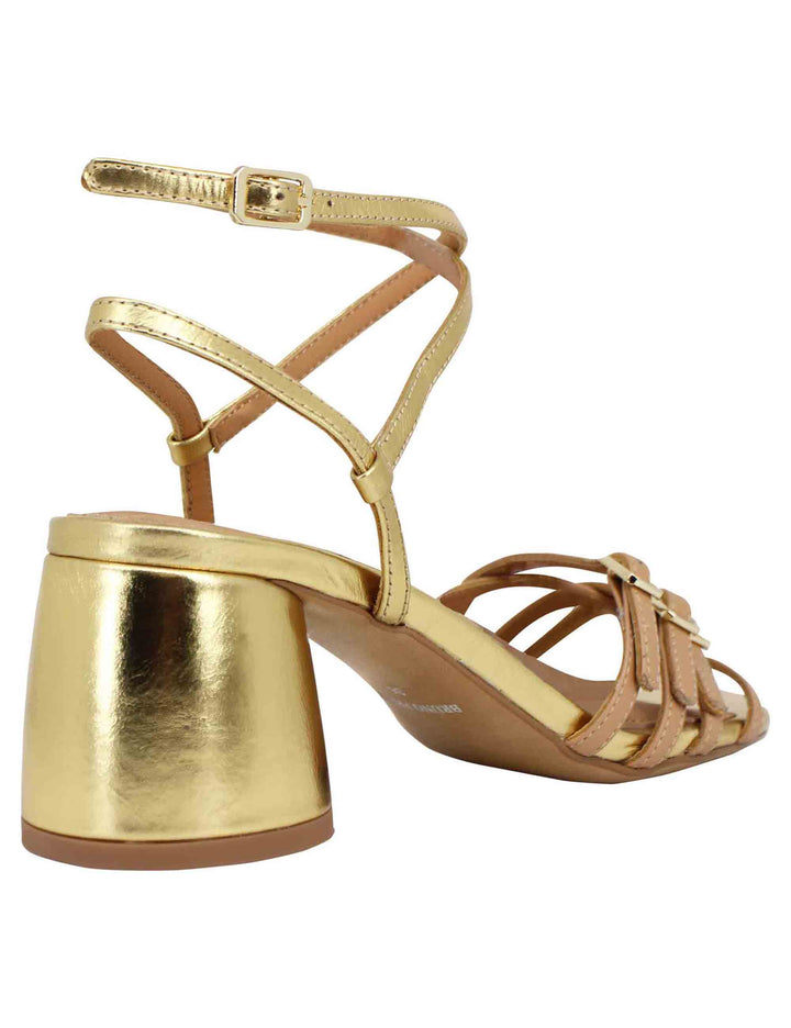 Spatarella Sandali Donna In Pelle Oro Con Doppio Cinturino Alla Caviglia E Tacco Alto