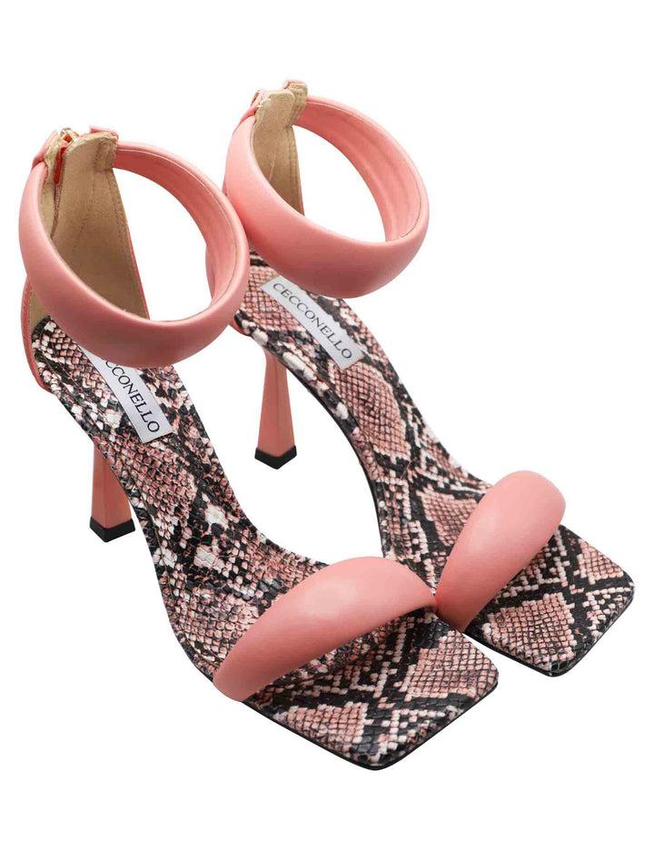 Spatarella Sandali Donna In Pelle Rosa Con Tacco Alto Cinturino Alla Caviglia E Punta Quadra