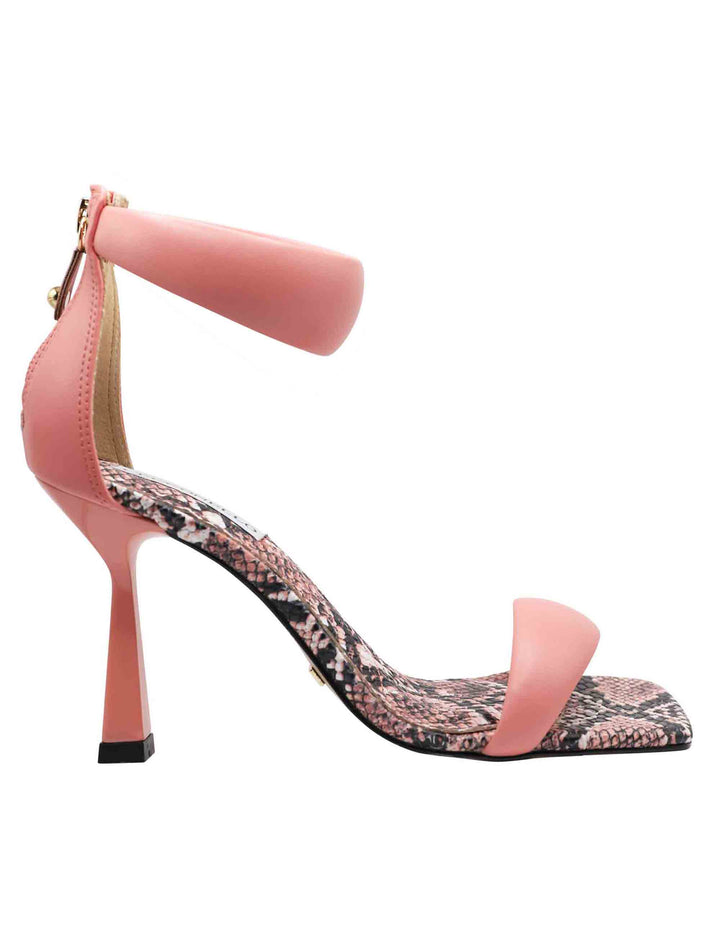 Spatarella Sandali donna in pelle rosa con tacco alto cinturino alla caviglia e punta quadra
