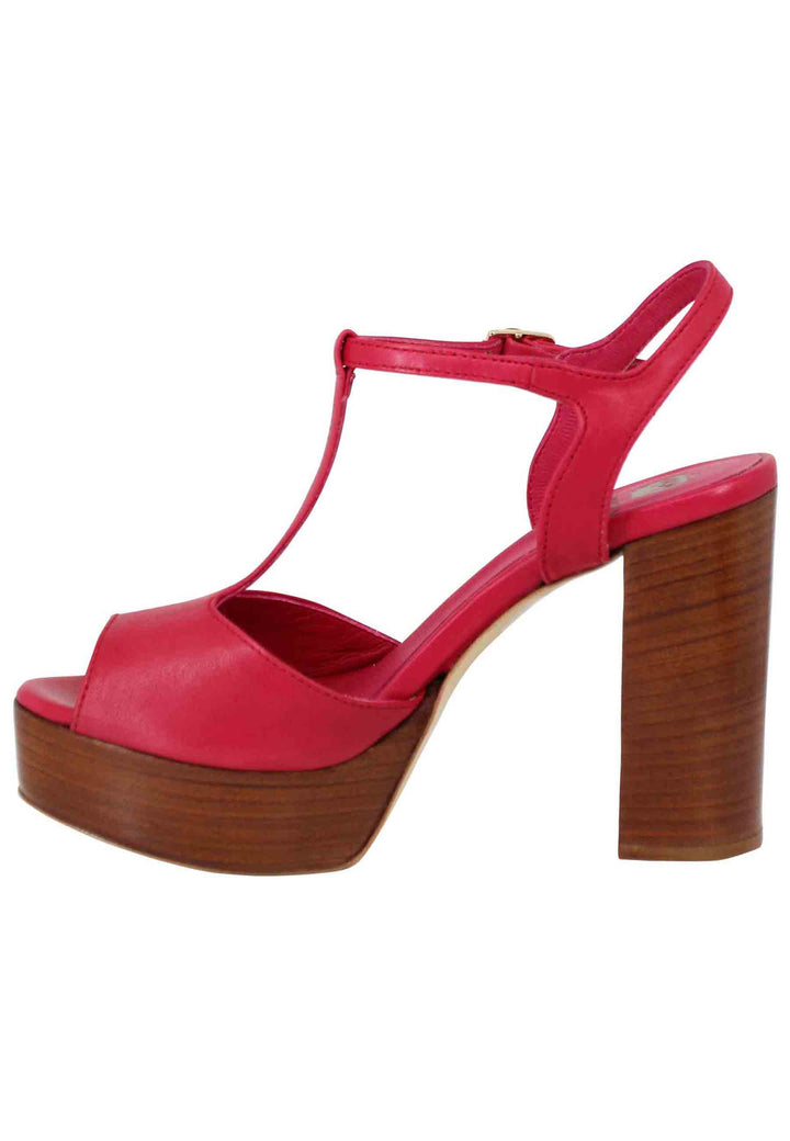 Spatarella Sandali Donna In Pelle Rossa Con Cinturino Tacco Alto E Plateau