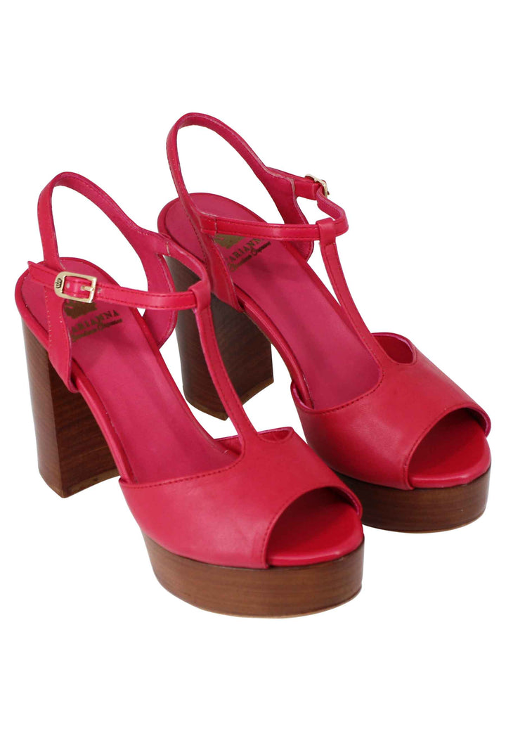 Spatarella Sandali Donna In Pelle Rossa Con Cinturino Tacco Alto E Plateau