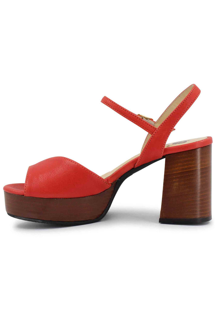 Spatarella Sandali Donna In Pelle Rosso Con Cinturino E Tacco E Plateau In Cuoio