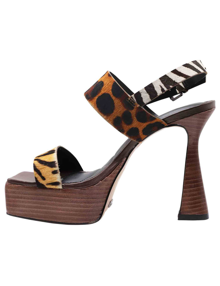 Spatarella Sandali Donna In Pelle Stampata Animalier Con Tacco Alto E Punta Quadra