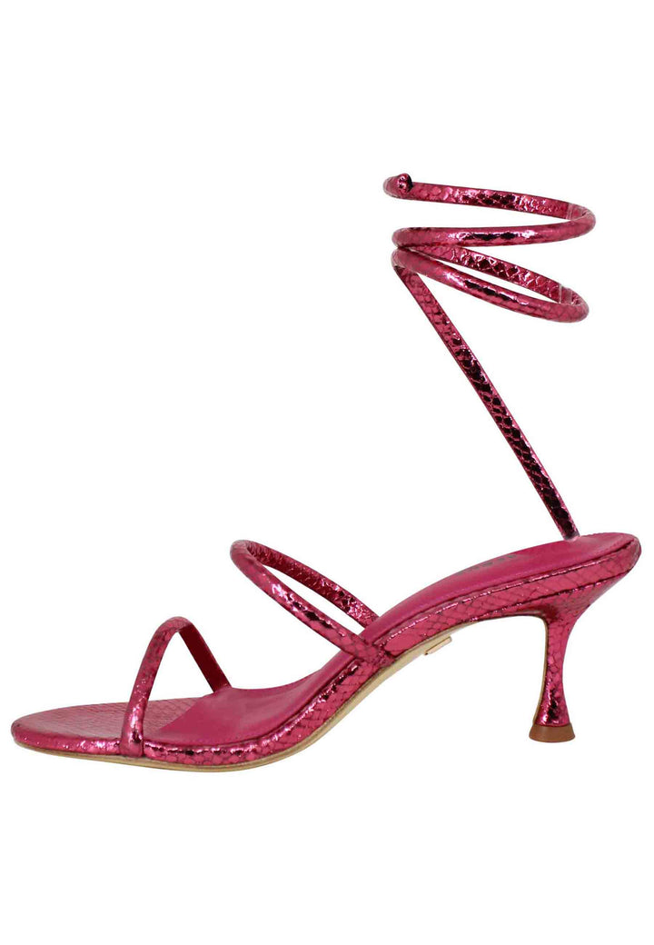 Spatarella Sandali Donna In Pelle Stampata Fuxia Con Cavigliera A Serpente