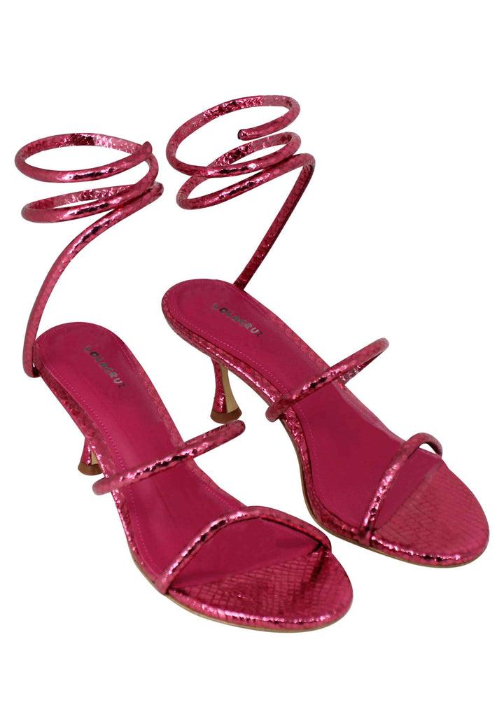 Spatarella Sandali Donna In Pelle Stampata Fuxia Con Cavigliera A Serpente