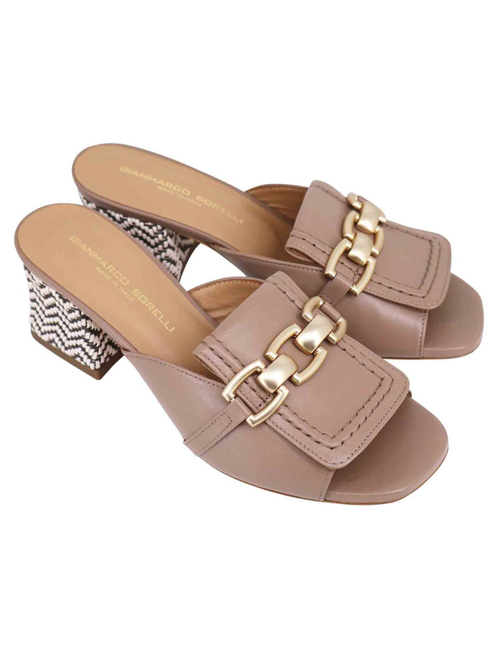 Spatarella Sandali Donna In Pelle Taupe Con Morsetto In Oro