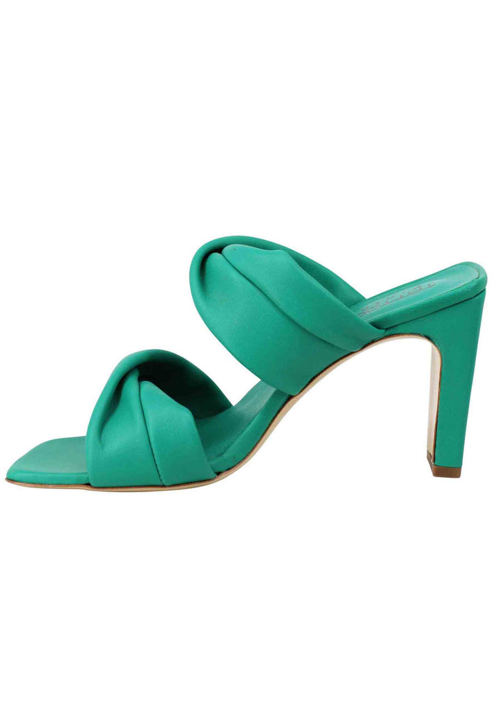 Spatarella Sandali Donna In Pelle Verde A Doppia Fascia Con Tacco Alto E Punta Quadra