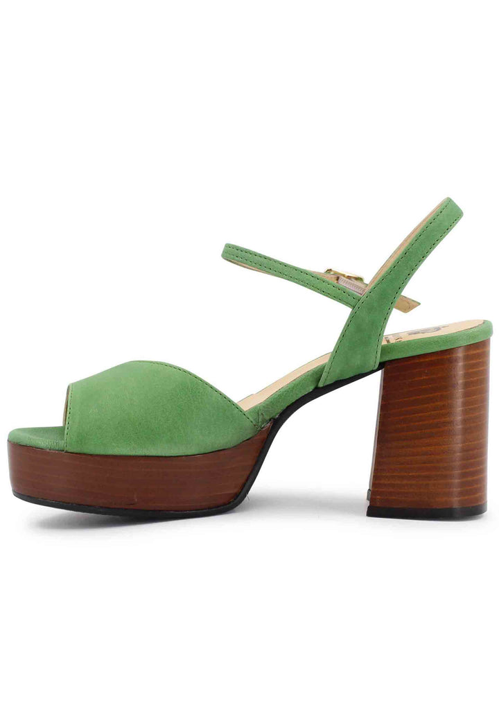 Spatarella Sandali Donna In Pelle Verde Con Cinturino E Tacco E Plateau In Cuoio