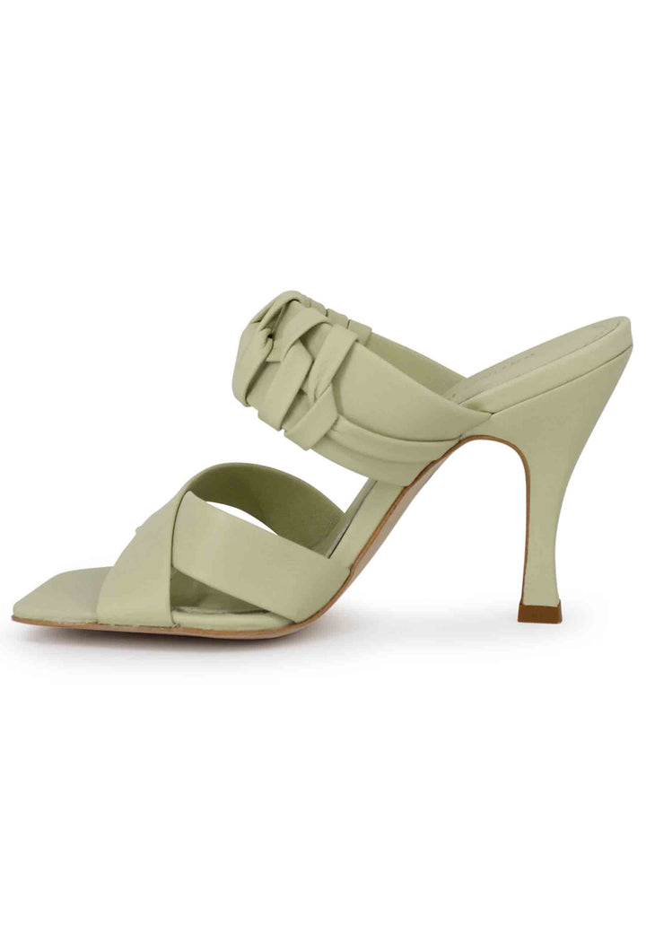 Spatarella Sandali Donna In Pelle Verde Con Tacco Alto E Punta Quadra