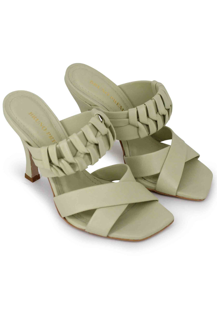 Spatarella Sandali Donna In Pelle Verde Con Tacco Alto E Punta Quadra