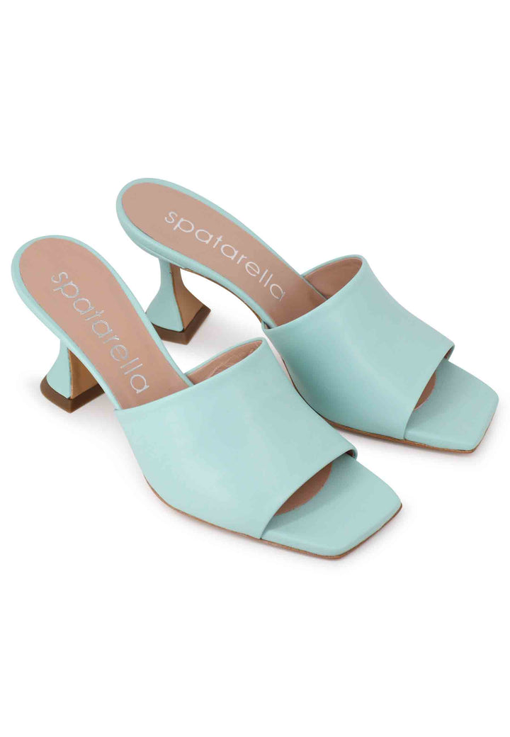 Spatarella Sandali Donna In Pelle Verde Con Tacco Alto E Punta Quadra