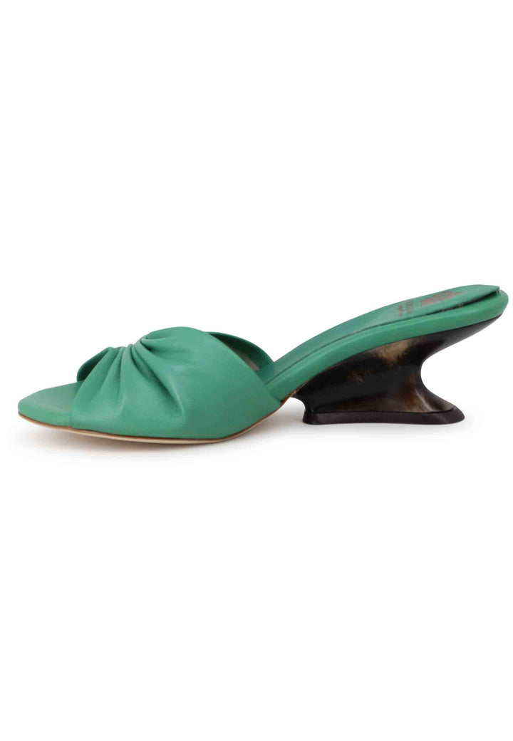 Spatarella Sandali Donna In Pelle Verde Con Zeppa Bassa