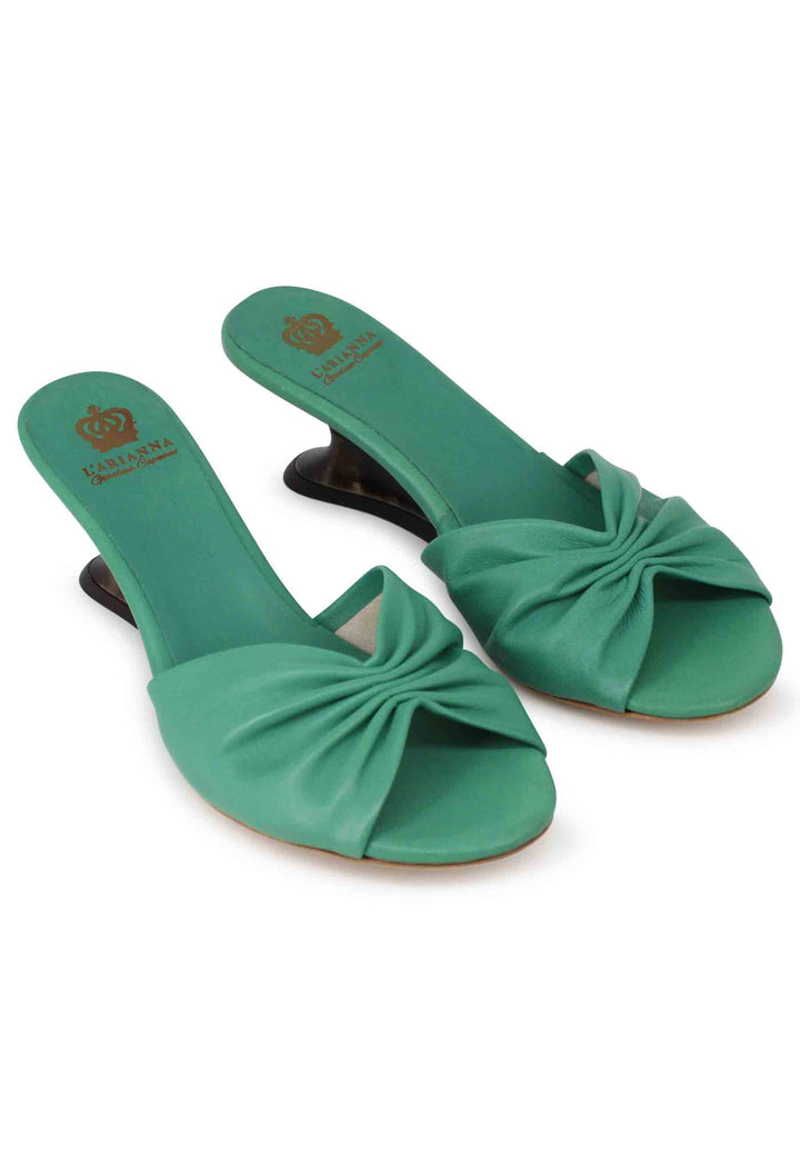 Spatarella Sandali Donna In Pelle Verde Con Zeppa Bassa