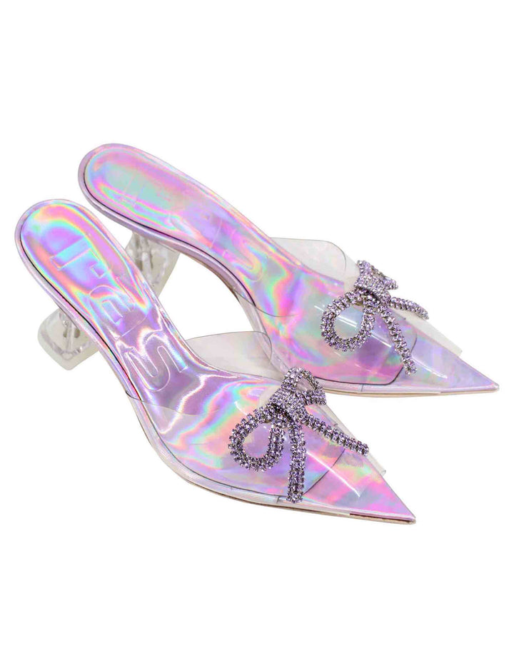 Spatarella Sandali Donna In Plexy Trasparente Con Fiocco In Strass Lilla