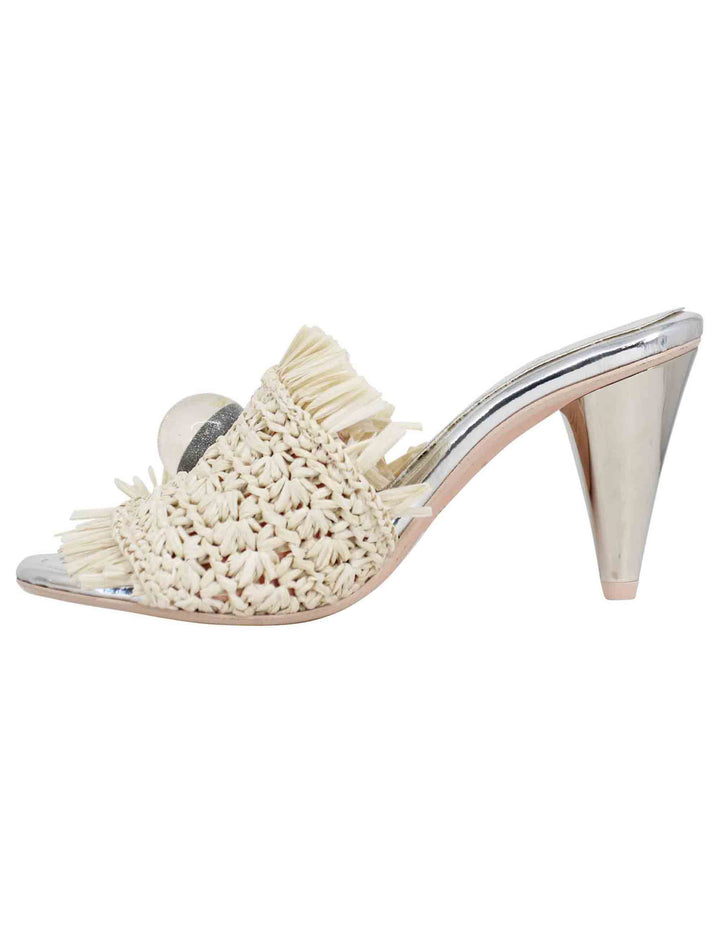 Spatarella Sandali Donna In Rafia Beige Con Gioiello E Tacco Alto In Argento