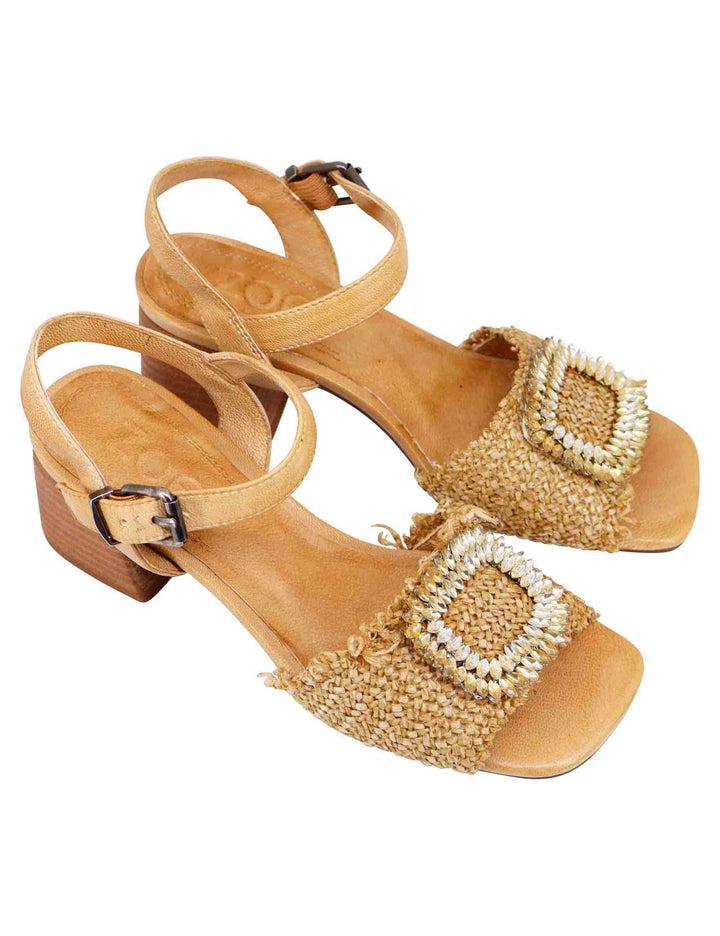 Spatarella Sandali Donna In Rafia Naturale Con Strass E Cinturino Alla Caviglia