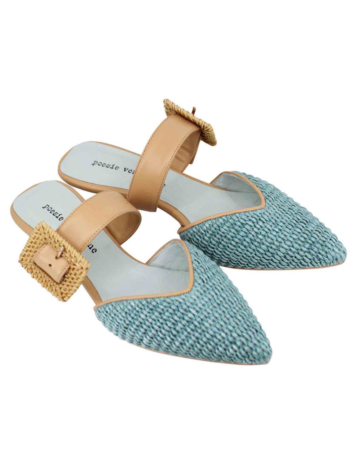 Spatarella Sandali Donna In Rafia Turchese Con Cinturino E Fibbia