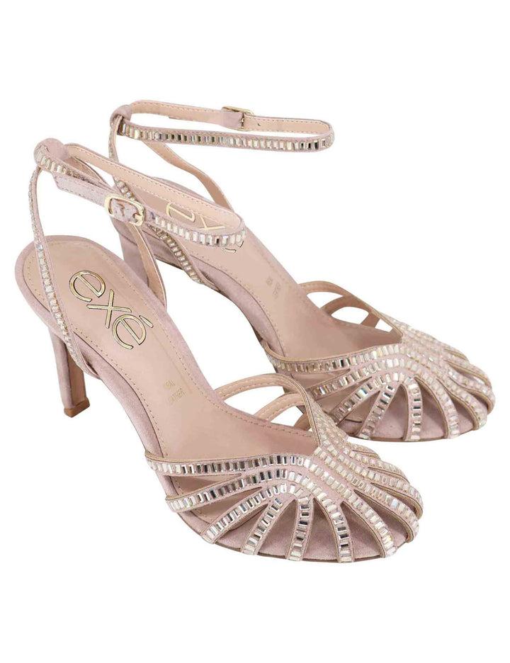 Spatarella Sandali Donna In Strass Argento Con Tacco Alto E Cinturino Alla Caviglia