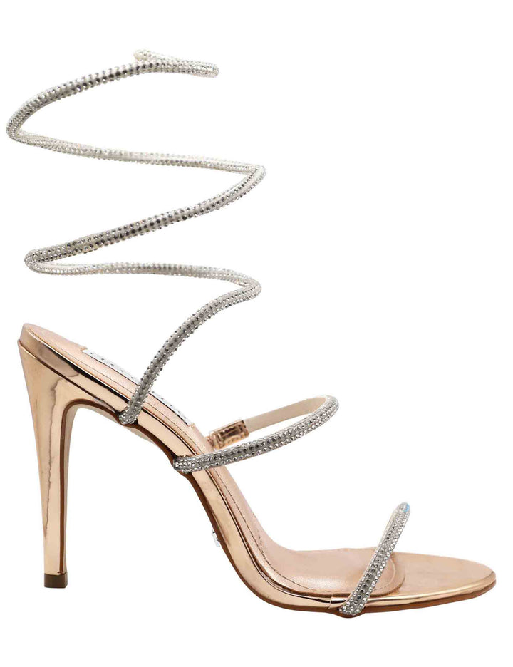 Spatarella Sandali Donna In Strass Argento Con Tacco Alto E Cavigliera A Serpente