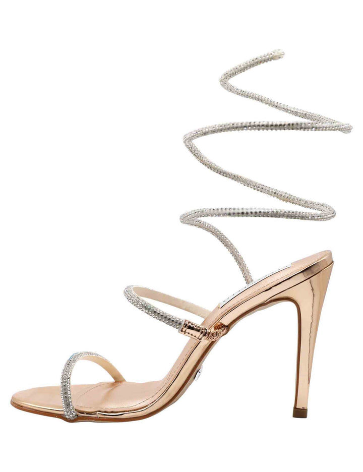 Spatarella Sandali Donna In Strass Argento Con Tacco Alto E Cavigliera A Serpente
