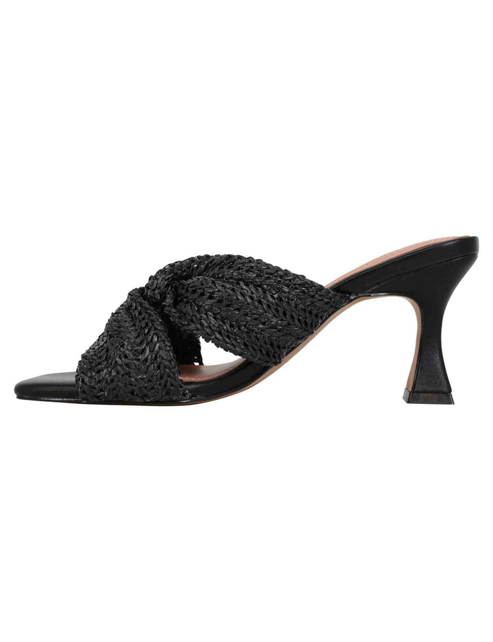 Spatarella Sandali Donna In Tessuto Nero Con Tacco Alto E Punta Quadra Nicole