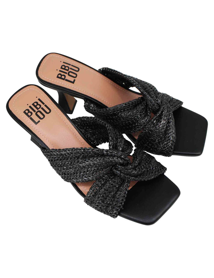 Spatarella Sandali Donna In Tessuto Nero Con Tacco Alto E Punta Quadra Nicole