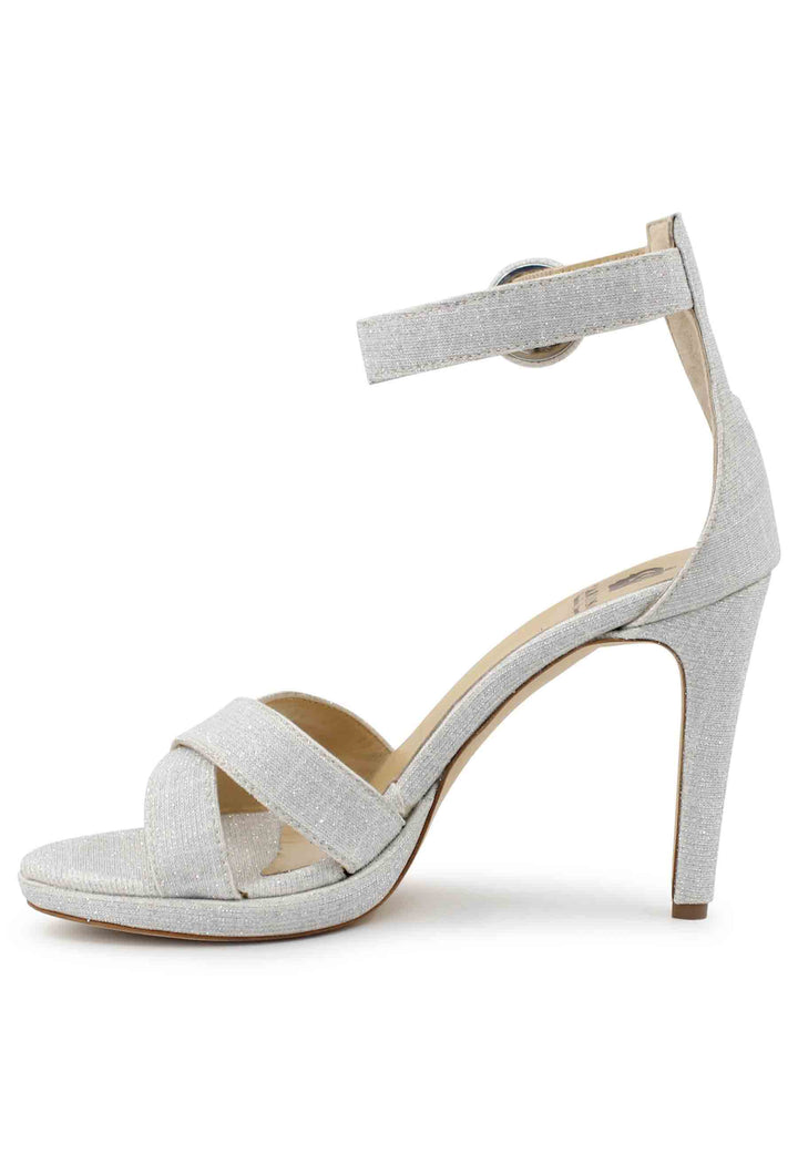 Spatarella Sandali Donna In Tessuto Off White Con Tacco Alto E Cinturino Alla Caviglia