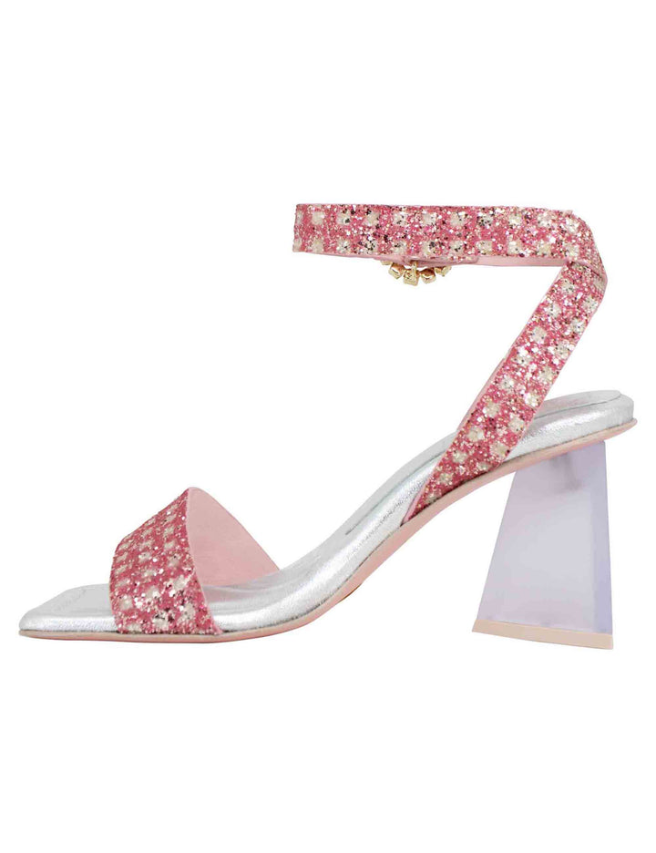 Spatarella Sandali Donna In Tessuto Rosa Con Punta Quadra E Tacco Alto